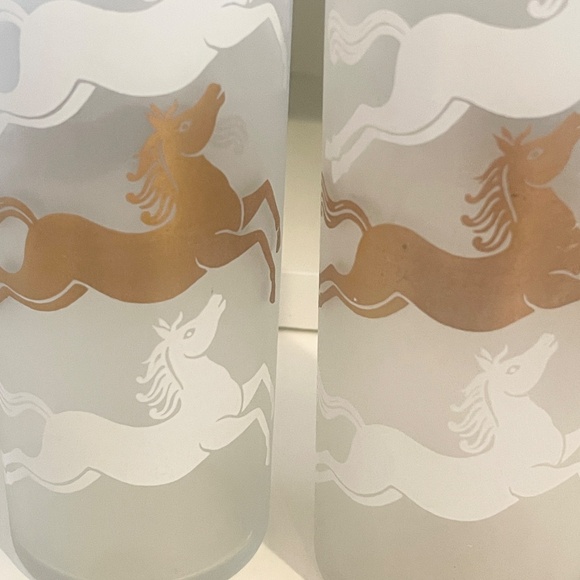Libbey Frosted Highball Glasses White & Gold Cavalcade Galloping Horse Barware - Picture 9 of 10